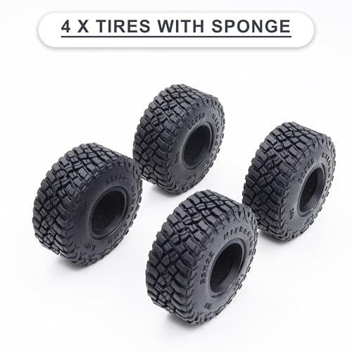 1.0 Tires 55*22mm Tires & Silicone Rubber Inserts for 1/18 1/24 RC Crawler | Soft Drift Tires for RC Crawler Axial SCX24 FMS FCX24 RC Crawler Car,Replacement Wheels,Durable Rubber,Ready to Install