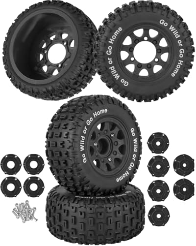 RC Wheels and Tires w/12mm 14mm 17mm Hex Short Course Tire for 1/10 Scale Car Arrm a Senton,Axia1,Slash 2WD Slash 4×4 4WD,Red cat,Rc 4wd,1/10 Truck Tires Rubber Tyres Plastic Wheel,Black - color: Black(4pcs)