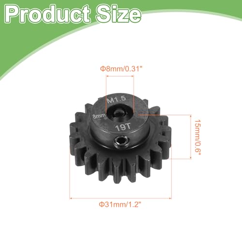 MECCANIXITY Steel M1.5 Gear Set 19T 8mm Shaft Motor Gears for RC Vehicles Truck Drift Car Part, Black - size: 19T