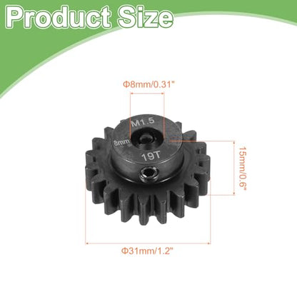 MECCANIXITY Steel M1.5 Gear Set 19T 8mm Shaft Motor Gears for RC Vehicles Truck Drift Car Part, Black - size: 19T