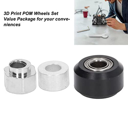 3D Printer POM Pulley Wheel Set Rubber Bearing Wheel Eccentric Spacer Round Column for 3D Printer(Black Pulley)