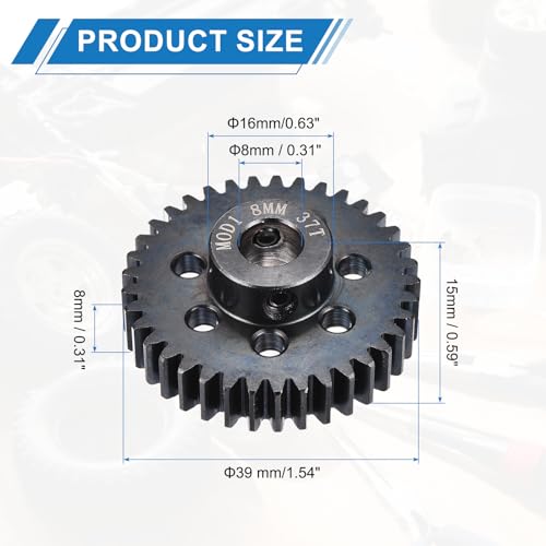 MECCANIXITY 1M 37T 40 Chrome Steel Motor Pinion Gears, 1.54" x 1.5" RC Motor Gears Fits 8mm Shaft Bore for RC Vehicles Truck Drift Remote Control Car Off-Road Crawler Parts, Black - style: 37T