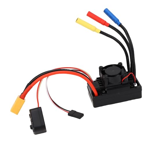 Asixxsix 60A Brushless ESC, Water Proof RC Electronic Speed Controller for 1/10 RC Cars with Cooling Fan External Programming Port Adjustable Braking Supports Programming Card
