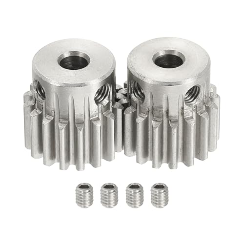 uxcell 2Pcs 1 Mod 17T Spur Gear 5mm Bore, 304 Stainless Steel Pinion Gear, 20°Pressure Angle, for Spur Rack and RC Model Car or Motor DIY(15mm) - size: 1 Mod 17T, 5mm x 15mm