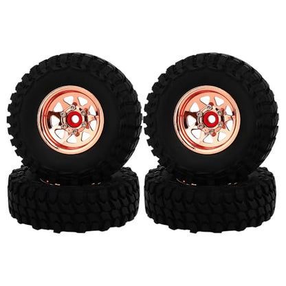 1.0 Beadlock Wheel Soft Tires Set -3.78mm Offset Wheel Rims for 1/18 1/24 RC Crawler Car Axial AX24 SCX24 FMS FCX24 TRX4M (Rose Gold)-61532 - color: Rose Gold