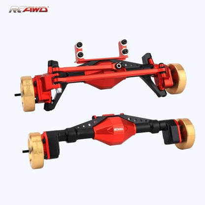 RCAWD UTB18 Capra Brass Weighted Portal Axles Set with Gear Assembly & Wheel Hex & Servo Mount for 1/18 Front Rear Upgrades Parts Trail Buggy Crawlers Red - color: Red