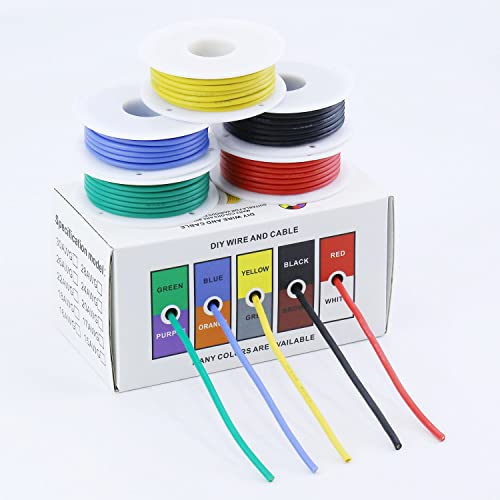26 AWG Stranded Electrical Wire 26 Gauge Tinned Copper Wires Flexible Silicone Electric Hookup Wire Kit OD:1.5mm, 5 Colors 32.8ft/10m Each, DIY/Automotive/Home/Power Wiring Kit by Sznnzd™ - size: 5 Colors each 32.8Ft, style: 26AWG-Stranded