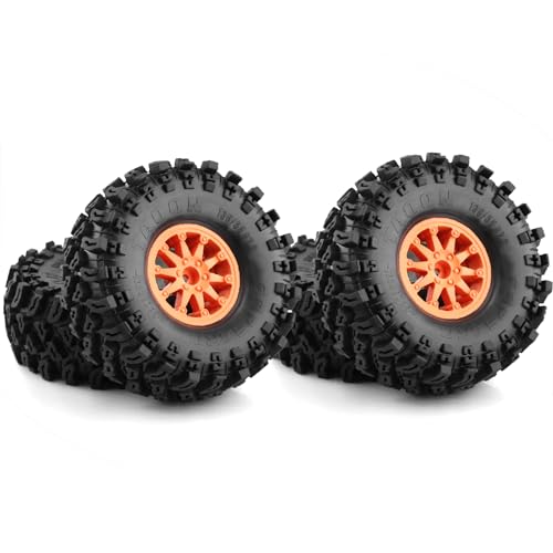 2.2 RC Crawler Tires And Wheels Beadlock Rims 1/10 RC Rubber Slingers Grappler Mud Tyres OD 136mm For 1:10 Rock Crawler Car Axial SCX10 90047 D90 TF2 Tamiya CC01 Traxxas TRX4 RGT 4PCS (Orange) - color: Orange