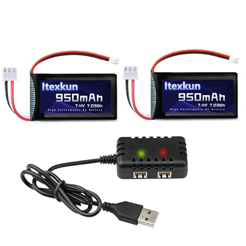 SCX24 Battery 2 PCS 7.4V 950mAh 35C Li-po Batteries with PH2.0 Plug for Axial SCX24 RC Truck with 2S Charger