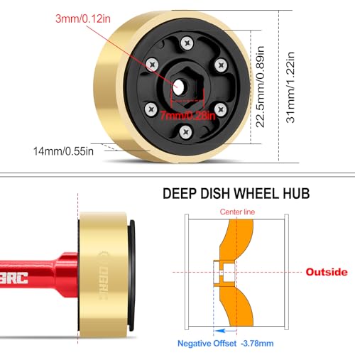 OGRC 32g 1.0 Aluminum Brass Beadlock Wheels for SCX24 AX24 TRX4M RC Car | 128g Total Weight, -3.78mm Offset, Solid Design, for Traxxas Axial Redcat 1/18 1/24 RC Crawler, Black - color: Black