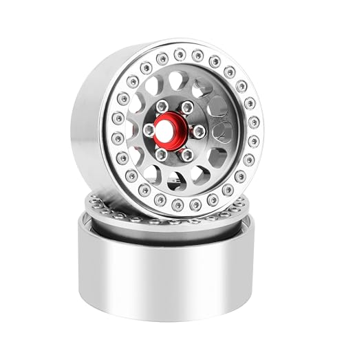 Aluminum 1.9 Beadlock Wheels Rims for 1/10 RC Crawler Axial SCX10 I II III Capra TRX4 TRX6 VS4-10 Gen8 MST CFX Upgrades Parts (Silver-Titanium) - color: Silver-titanium