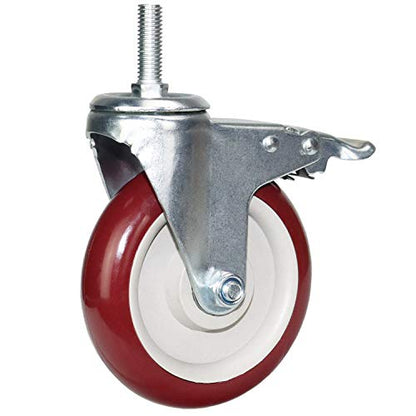 5 Inch Swivel Stem Casters Heavy Duty American Size UNC 1/2"-13x1-1/2 Stem Thread Wheels 360 Degree Durable Wheels Dual Safety Locks Castors with 900 Lbs Capacity Pack of Four - color: Red, size: 5 Inch