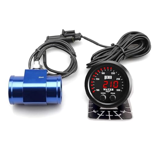 52mm Water Temperature Gauge with Joint Pipe Adaptor 38MM | Water Temperature Gauge 0-300F(-17~187C) Electronic Red Digital LED DC12V for Car Automotive with Alarm - color: Red, size: Joint Pipe: 38MM Blue