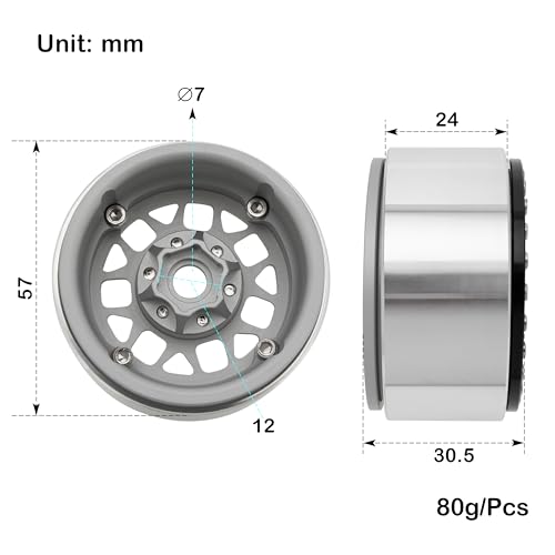 MEUS RACING 1.9 Beadlock Wheels Rims Deep-Dish Wheel for Axial SCX10 Traxxas TRX4 Vanquish VS4-10 Redcat Gen8 1/10 RC Crawler Upgrades (Style B, Silver) - color: Style B, Silver
