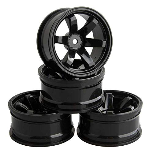 4PCS Plastic Wheels Rims Diameter 52mm for 1/10 Scale On Road Touring Racing Drift Car HSP HPI Tamiya Yokomo (Black) - color: Black