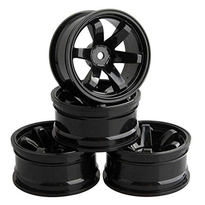 4PCS Plastic Wheels Rims Diameter 52mm for 1/10 Scale On Road Touring Racing Drift Car HSP HPI Tamiya Yokomo (Black) - color: Black