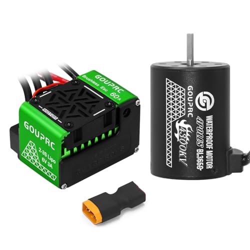 GOUPRC Upgrade 60A Brushless ESC & S3650 4300KV Brushless Motor 3.175mm Shaft Kit Combo for 1/10 Off-Road RC Buggy Monster Truck Car - color: 4300KV Green Motor ESC