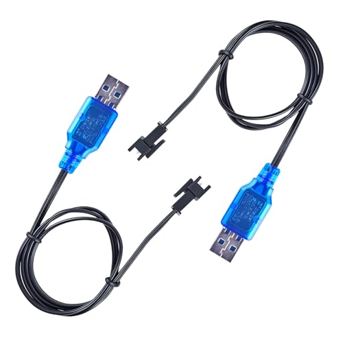 SAMLOO 2 Pack 3.7V Battery USB Charger Cable SM-2P Port Cable for 3.7V RC Boat Car Truck Toy Rechargeable Li-ion and Li-Po Battery Charger