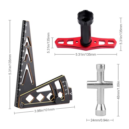 Aluminum Metal RC Car Camber Gauge Height Gauge Wheel Wrench for 1/8 1/10 Scale RC Truck Buggy On Road Touring Racing Drift Models