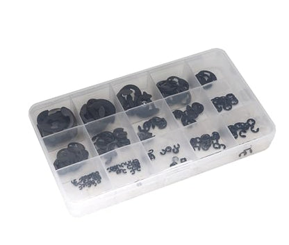 cSeao External Retaining Rings Snap Rings Assortment kit Steel External Circlip Snap External Retaining C-Clips Rings Set (Black E Clip), 395 Pieces - size: Black E Clip