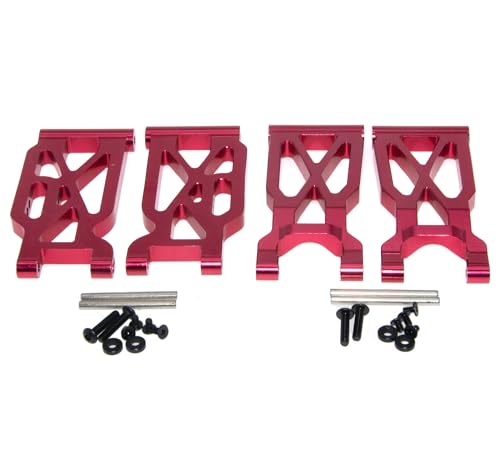 Suspension Control A Arms Compatible With 1/10 Wltoys 104001 144002 124019 124018 124017 144010 Parts RC Car Truck Aluminum Alloy Swing Suspension Arm Upgrade(Red)