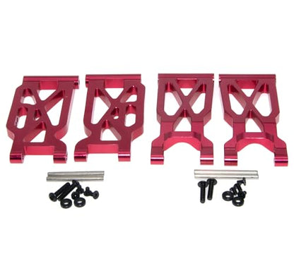 Suspension Control A Arms Compatible With 1/10 Wltoys 104001 144002 124019 124018 124017 144010 Parts RC Car Truck Aluminum Alloy Swing Suspension Arm Upgrade(Red)