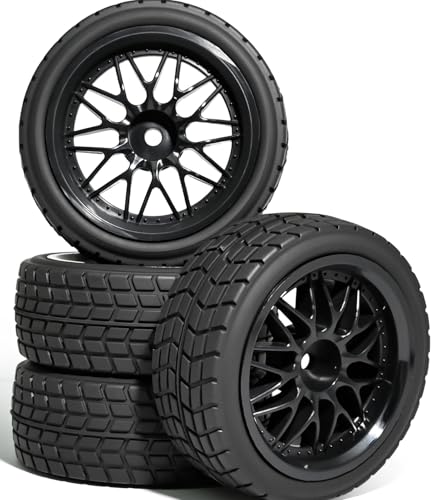 OD 2.65" On Road Rubber Tires Nylon Wheels- 12mm Hex for 1/10 RC Racing Car | Compatible with MJX HSP Tamiya HPI Kyosho Traxxas Sakura Redcat WLtoys 1/10 RC On-Road Racing Touring Car (4pcs, Black) - style: C-Black