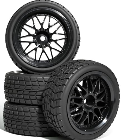 OD 2.65" On Road Rubber Tires Nylon Wheels- 12mm Hex for 1/10 RC Racing Car | Compatible with MJX HSP Tamiya HPI Kyosho Traxxas Sakura Redcat WLtoys 1/10 RC On-Road Racing Touring Car (4pcs, Black) - style: C-Black