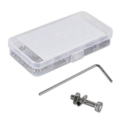 410Pcs Tiny Hex Socket Head Cap Screws Bolts, 304 Stainless Steel M2 x 4/6/8/10/12/16/20mm, Micro Allen Head Machine Screws, Nuts and Washers Kit with Hex Wrench, Fully Threaded Pitch: 0.4mm - color: Silver-410Pcs M2 Socket Cap Head Screw-304