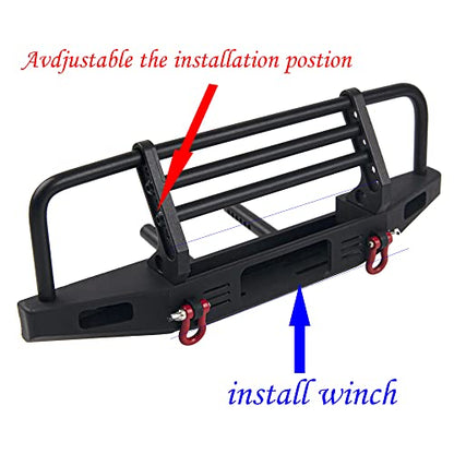 Aluminum Front Bumper with LED Headlights Tow Hook Compatible with Traxxas TRX-4 TRX4 Axial SCX10 SCX10II 90046 90047 1/10 RC Crawler Car