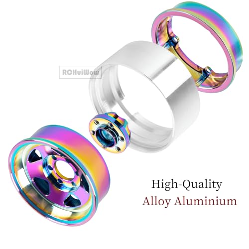 RC Alloy 1.9" Beadlock Wheels and Tires for 1/10 RC Crawler TRX4 SCX10 SCX10 III 90046 D90,1.9 RC Wheels and Tires 1.9 Beadlock Tires RC Rims,4 Packs,Rainbow - color: Rainbow(4pcs)