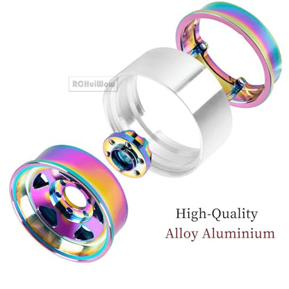 RC Alloy 1.9" Beadlock Wheels and Tires for 1/10 RC Crawler TRX4 SCX10 SCX10 III 90046 D90,1.9 RC Wheels and Tires 1.9 Beadlock Tires RC Rims,4 Packs,Rainbow - color: Rainbow(4pcs)