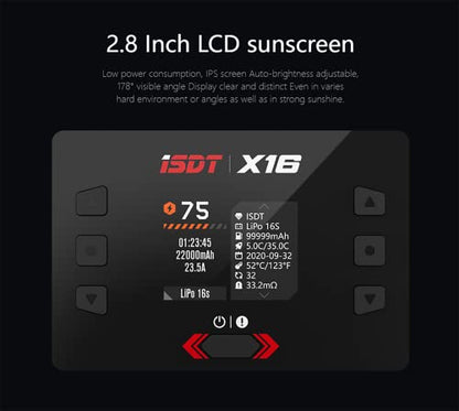 ISDT 16S Lipo Battery Charger X16, 2X1100W, 2X20A Dual Channel Lipo Charger and Discharger,Fast Smart Rc Lipo Balance Charger for Life,LiPo,LiHv,ULiHv Batteries