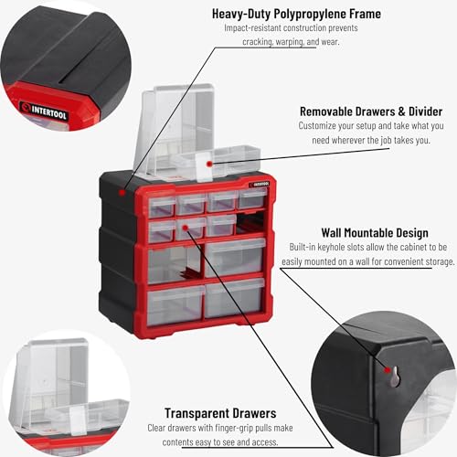 Small Parts Organizer - 12 Removeable Bin Drawers - Tool Box for Storing Hardware and Garage Organization - For Screws, Bolts, Legos, Arts and Crafts - 10” x 10” x 6” - BX08-4024 - style: 12 Drawers