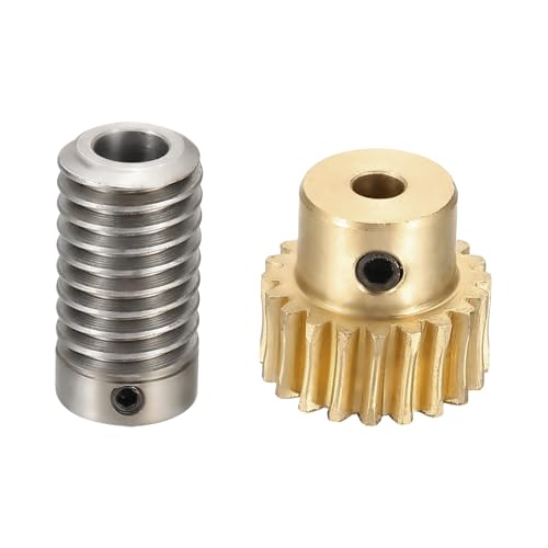 uxcell Worm Gear Set 20T 0.8 Module 1:20 Reduction Rate, Right Rotation Drive Gear Box Wheel Reduce Transmission Part (Brass Gear-4mm Bore, 1045 Steel Rod 8mm Bore) - size: Gear-4mm, Rod-8mm Bore, style: 0.8M-20T