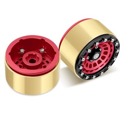 OGRC Brass Aluminum 1.9 Beadlock Wheels 167g 1/10 RC Crawler Wheels | 668g Total Weights, 12mm Hex, for Gen7 Gen8 D90 VS4-10 1/10 RC Carwler, Red - color: Red