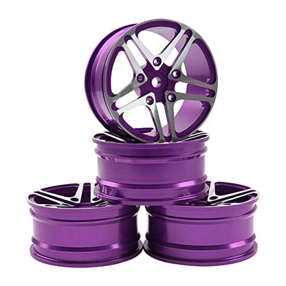 ShareGoo Metal Wheel Rims RC 12mm Hex Hubs 1/10 RC Drift On-Road Racing Touring Wheel Rim Compatible with HSP Tamiya Kyosho RedCat Sakura WLtoys Universal 1/10 RC Scales,5-Spoke (Purple) - color: Purple