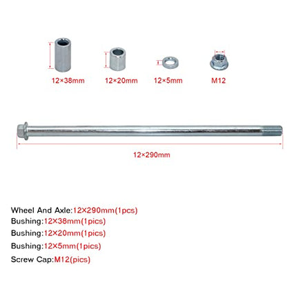 Mokuo 12mm 290mm Front Rear Axle with Bushing 5mm 20mm 38mm Fit for Pit Dirt Bike Moped Scooter QUAD ATV Mini Bike Parts - size: 12-290