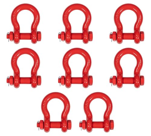 Mytee Products 8 Pack 1" Anchor Shackle Forged Carbon Steel w/Safety Screw Pin Load Limit 17,000 lbs, Double Rust Protection Heavy Duty D Ring Bolt Type Shackle for Towing, Rigging - color: 8 - Pack, size: 1" (8.5 Ton WLL), style: Bolt Type Threaded Cotte