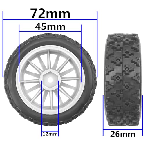 4Pack Vgoohobby OD2.83in 1/10 On Road Rubber Tires w/Nylon Wheel Rims 12mm Hex Compatible with HSP HPI Redcat Tamiya Traxxas 1/10 RC On Road Racing Touring Car (White) - color: White