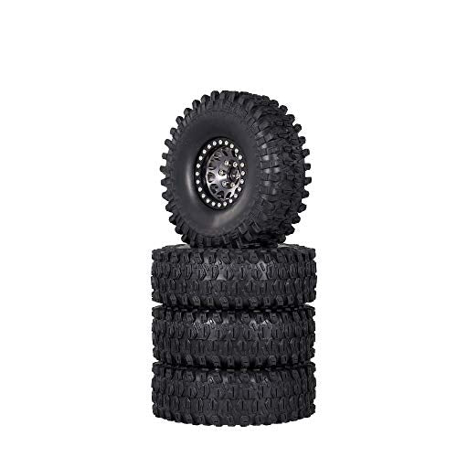 GoolRC 4PCS 1.9 Inch RC Crawler Rubber Tires with Metal Rim Replacement for 1/10 RC Rock Crawler Traxxas TRX-4 TRX-6 Axial Scx10 90046 RC4WD RC Car Parts (Titanium) - color: Titanium