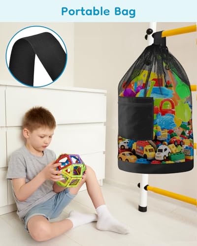 2PCS Mesh Beach Bag Drawstring Toys Bag | Swim Pool Toys Balls Storage Bags Gym backpack, Beach Toy Shells Organizer - color: Black-2pcs