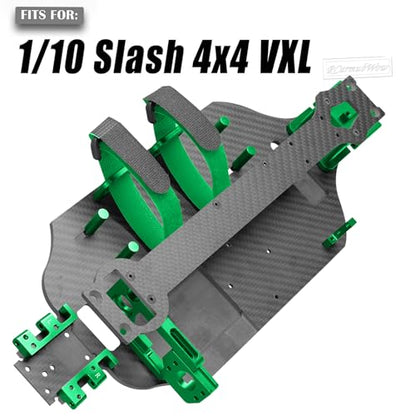 RC Carbon Fibre Chassis Armor Skid Plate Protecter Guard Upgrades Part for 1/10 Slash 4X4 4WD VXL,Front Center Rear Chassis Guard Plate,Green - color: Green(1set)