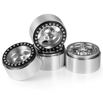 4PCS Aluminum 1.9" Beadlock Wheels Rims Upgrades for Axial SCX10 II III,TRX4 1/10 RC Crawler Car Accessories Parts (Silver) | 1/10 RC Crawler Car Accessories Parts - color: Silver