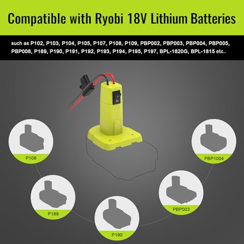2 Packs Power Wheel Adapter Compatible with Ryobi 18V Battery, Upgraded Battery Converter Kit with Switch, Fuse & Wire Terminals, 12 AWG Wire, Power Connector for DIY RC Car Toys Robotics - color: 2-PACK