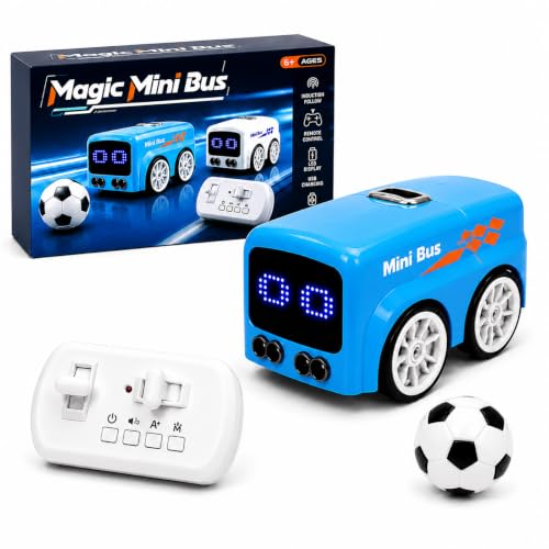 Magic Mini Bus Toy, 2.4GHz RC Line Following Car with Gesture Follow & Escape Modes, Rechargeable Inductive Bus with LED Lights, STEM Toy Gift for Kids Ages 3-8, Blue - color: Blue
