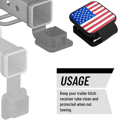 2" Trailer Hitch Cover, Silicone American Flag Square Hitch Cap Tube Plug Insert for 2" Receivers, USA Flag Trailer Exterior Tow Receiver Tube Plug Cap, Universal for Truck Sedan ATV - color: US Flag