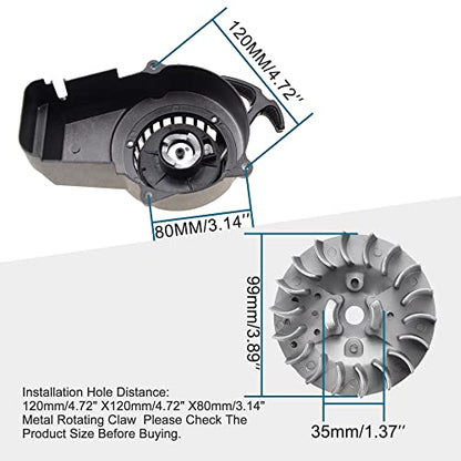 GOOFIT Aluminum Pull Start Recoil Starter with Flywheel and Screws for 2 Stroke 47cc 49cc Pocket Bike Mini Bike Dirt Bike Scooter ATV Quad Motorcycle - color: Black