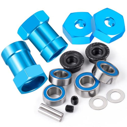 Aluminum Alloy Wheel Hex Hubs Adapter 12mm RC Hex Combiner, Blue | With Bearing, For 1/10 Tamiya DT03T RC Car, Upgrade Accessories - color: Blue