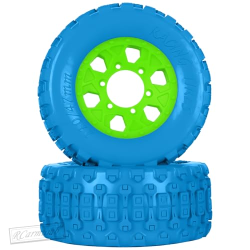 RC 1/10 Short Course Tires with 12MM 14MM 17MM Hex Compatible with Arrm a Senton,Axia1,Slash 2WD/4×4 4WD,Red cat, RC 4WD,Heavy Duty High Grip Rubber Tires w/Plastic Wheels,Blue&Green - color: Blue&green(4pcs)